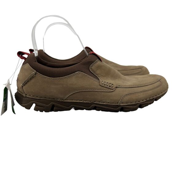 Rockport Shoes Mens 8 Khaki Tan Nubuck Leather Slip On Loafer Adiprene Adidas - Picture 1 of 12